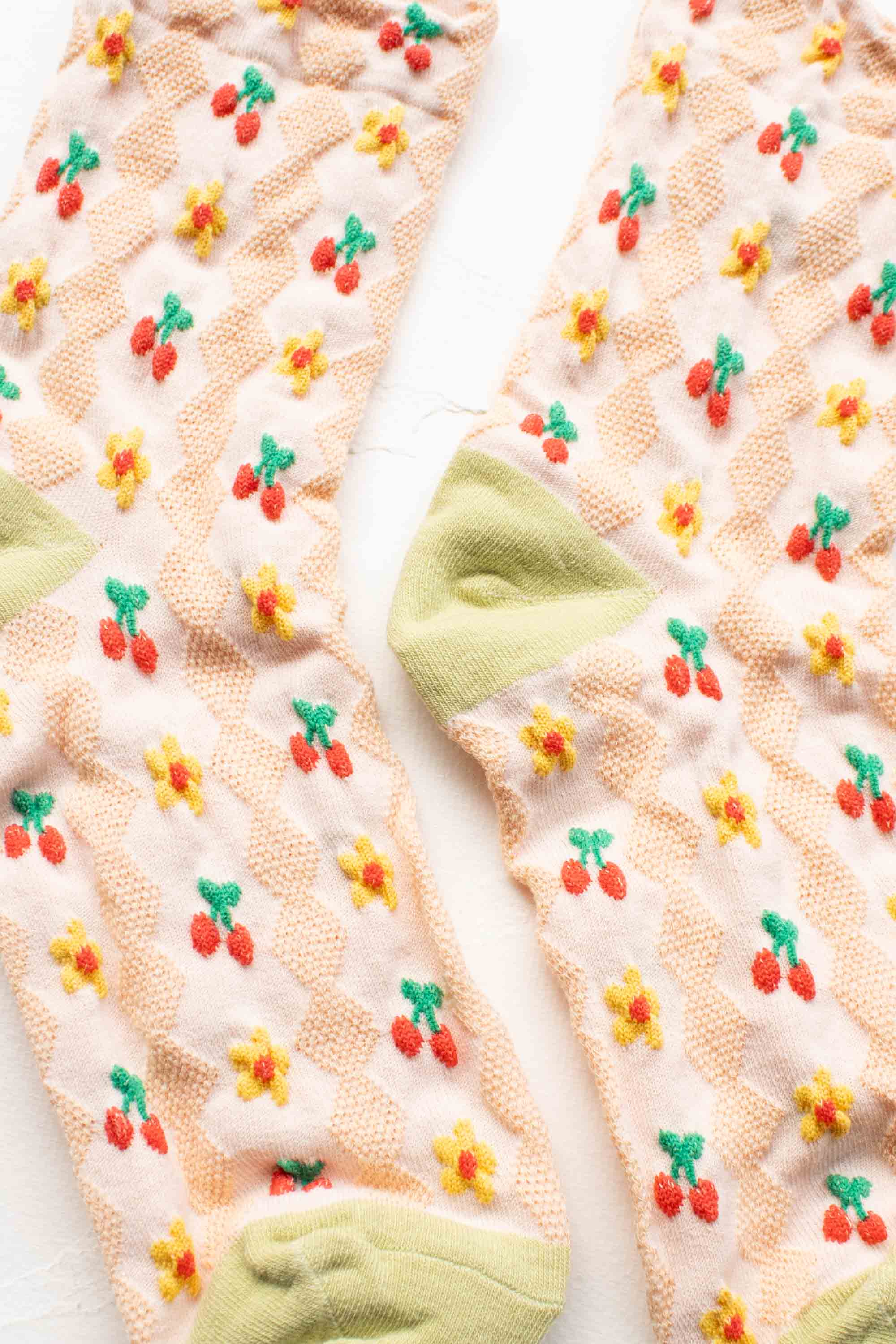 Cherry Floral Pattern Socks
