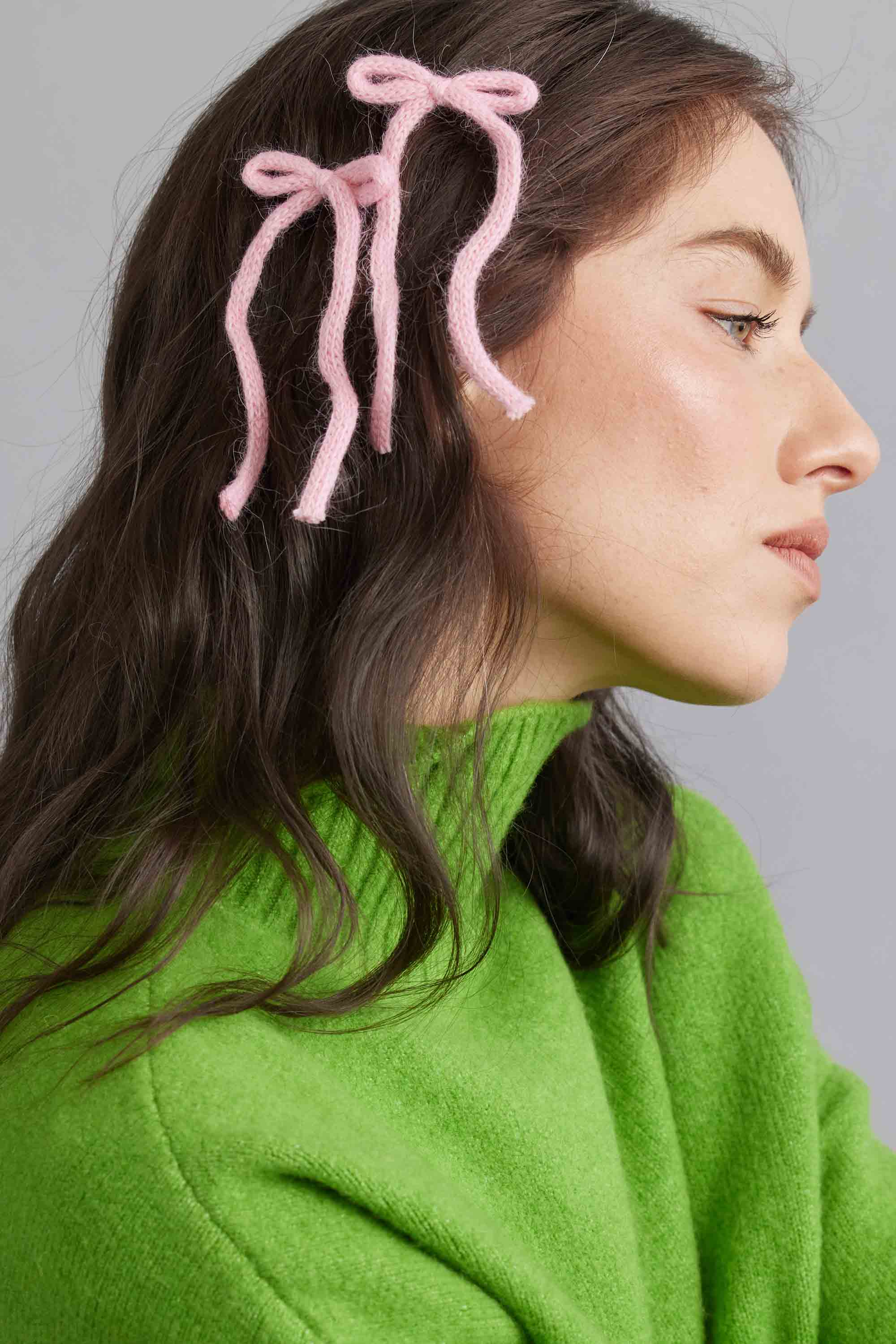 Angora Knit Ribbon Hair Bow Pin Set